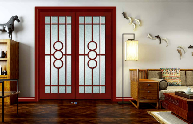 鑫順來X-2111鏤空對開隔音玻璃實木復合烤漆門