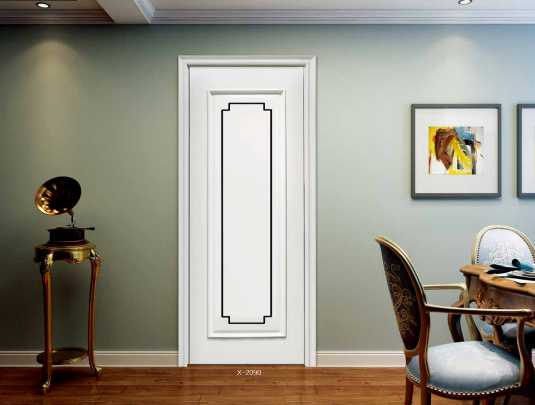 鑫順來X-2090雕花鑲金屬條平開隔音實木烤漆門