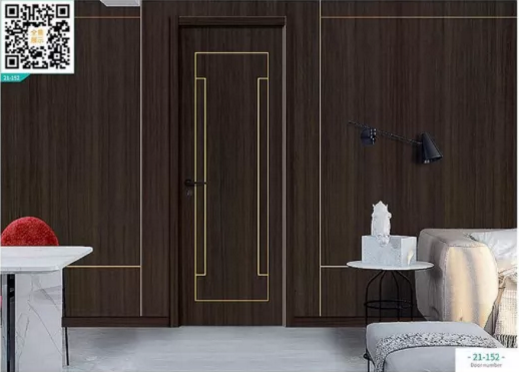 廠價新款鑫順來21-152掃碼輕奢鑲金屬條木門，掃二維碼看裝修風(fēng)格