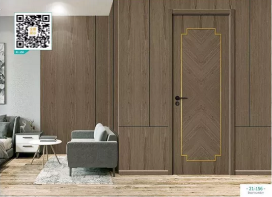廠價新款鑫順來21-156掃碼輕奢拼貼鑲金屬條木門，掃二維碼看裝修風(fēng)格