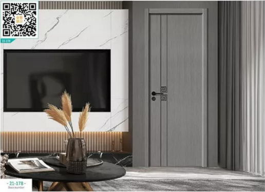 廠價新款鑫順來21-178掃碼輕奢鑲金屬條木門，掃二維碼看裝修風格