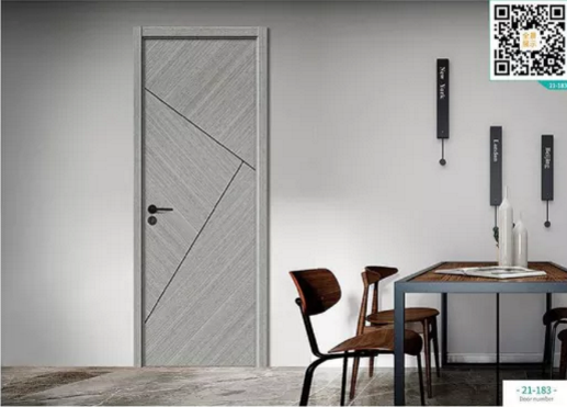廠價新款鑫順來21-183掃碼輕奢拼貼鑲金屬條木門，掃二維碼看裝修風格