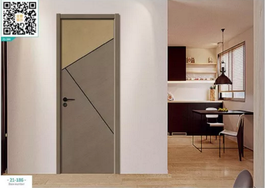 廠價新款鑫順來21-186掃碼輕奢拼貼鑲金屬條木門，掃二維碼看裝修風格